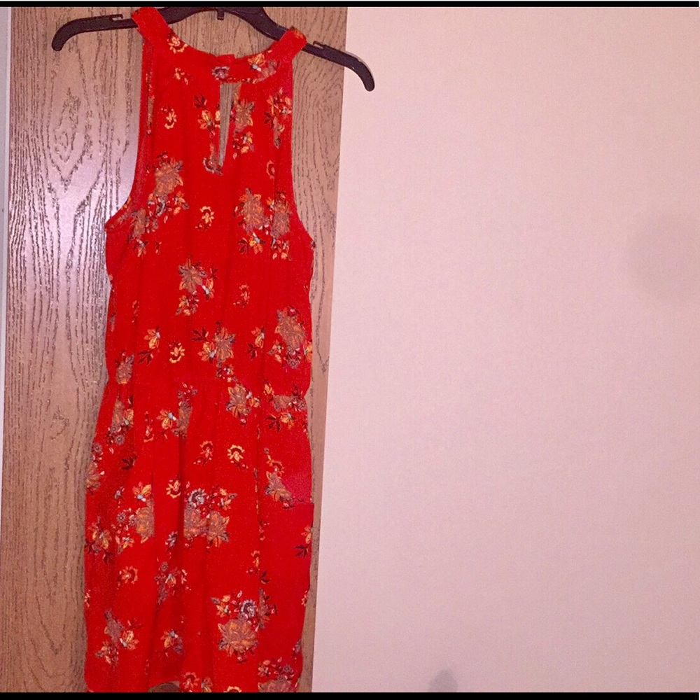 Red flowery romper dress